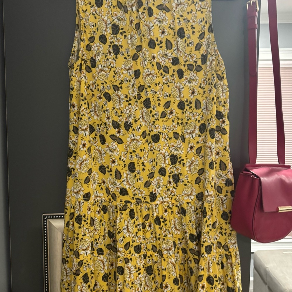 Max Studio Mustard Floral Tiered Maxi Dress | Boho Cottagecore Summer Dress - Picture 2 of 5
